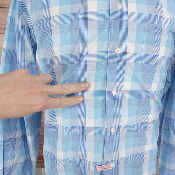 JOS A BANK TRAVELER'S COLLECTION BLUE CHECK BUTTON DOWN SHIRT MENS L **READ - Picture 4 of 8